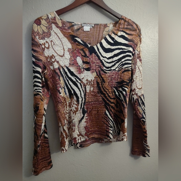 Alberto Makali Zebra & Floral Crinkle Top Size Medium - Picture 2 of 12